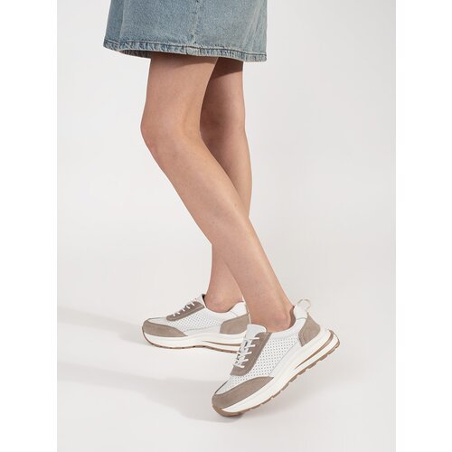 GOODIN Openwork leather sports shoes with a thick sole white and beige Cijene