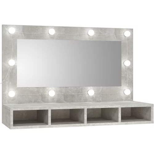 vidaXL Omarica z ogledalom in LED lučkami betonsko siva 90x31,5x62 cm