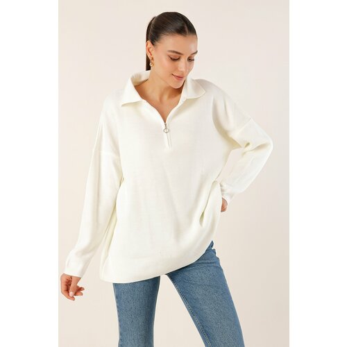 Bigdart 4512 Striped Oversize Sweater - White Slike