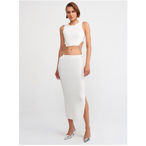 Dilvin 80110 Low Waist Stoned Knitwear Skirt-Ecru Cijene