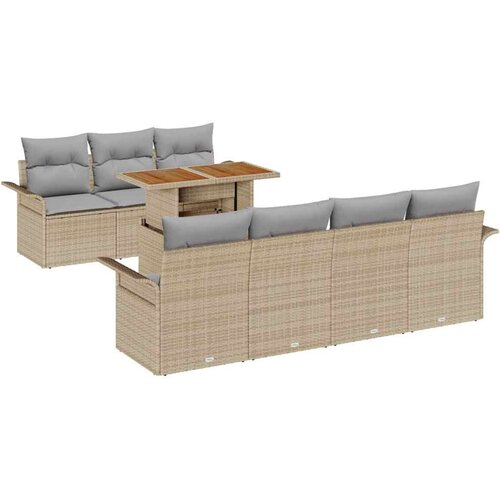  Set sofe za vrt od 8 dijelova s jastucima bež poli ratan Dvostruka sofa za vrt s spremnikom i jastucima bež poli ratan Cene