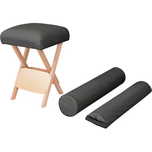  Zložljiv masažni stolček z 12 cm debelim sedežem 2 blazini črn