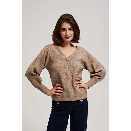 Marisse Dark Beige V-Neck Sweater Slike