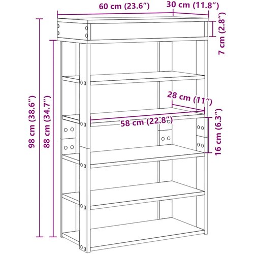 Stalak za cipele boja hrasta 60x30x98 cm konstruirano drvo Slike