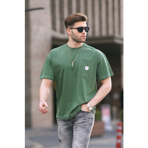 Madmext Khaki Oversize Men's T-Shirt with Pocket Detail 7001 Slike
