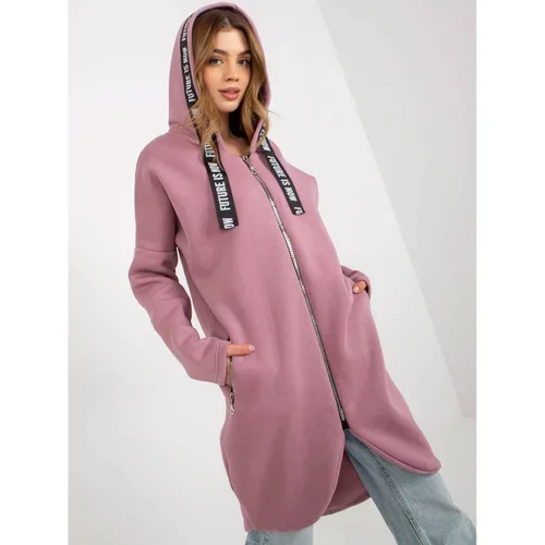 Fashion Hunters Dusty pink long zipped sweatshirt with a hood