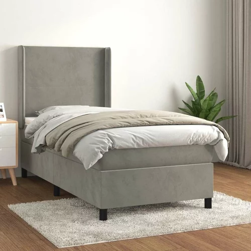 Box spring postelja z vzmetnico svetlo siva 80x200 cm žamet, (20790222)