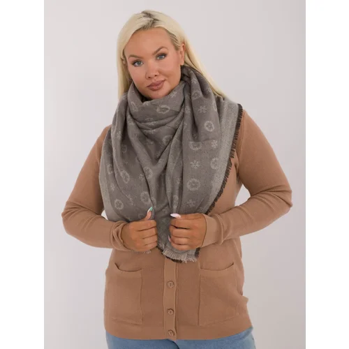 Fashion Hunters Gray-beige large women's knitted scarf with pattern