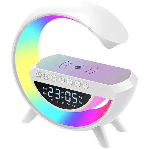  Bežični punjač sa bluetooth zvučnikom BT-3401 4u1 RGB LED lampa i sat – beli Cene