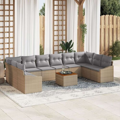  Set vrtnih sofa od 11 dijelova s jastučićima Bež Poly Ratan Akacija Slike