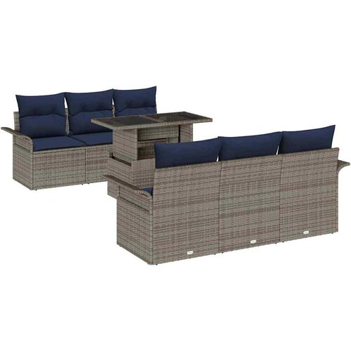 vidaXL Vrtna sedežna garnitura z blazino 7 pcs Siva poli ratan, (5000145624) Cene
