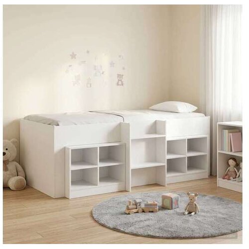  Loft krevet s ormarom s policom 3 pcs Bijela Konstruirano drvo - Bijela Cene