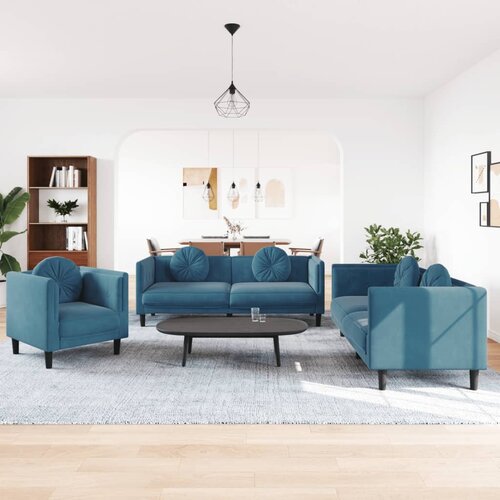 vidaXL 3-dijelni set sofa s jastucima plavi baršunasti Cijene