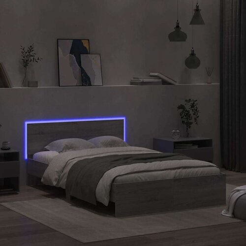  Okvir kreveta s uzglavljem LED siva boja hrasta 120x200 cm Slike