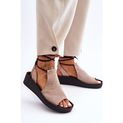 Zazoo 2743 Suede Wedge Sandals Beige Cene