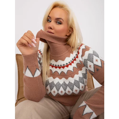 Fashion Hunters Dark beige women's sweater plus size with patterns