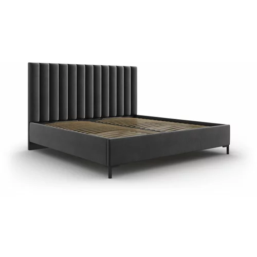 Mazzini Beds Tamno sivi tapecirani bračni krevet s prostorom za odlaganje s podnicom 200x200 cm Casey –