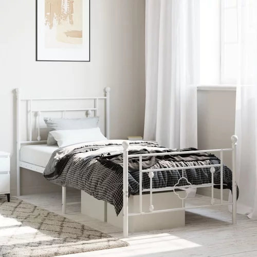 vidaXL Kovinski posteljni okvir z vzglavjem in vznožjem bel 90x200 cm