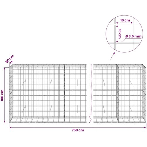  Gabion s žicom debljine 3 5 mm i mrežom 10x10 cm 750x50x100 cm - 50 cm 100 cm 750 cm Slike
