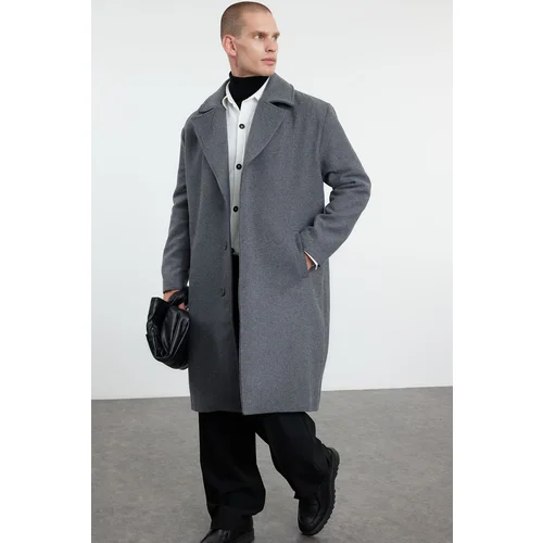 Trendyol Anthracite Men's Oversize Fit Winter Wool Blend Winter Cashmere Coat