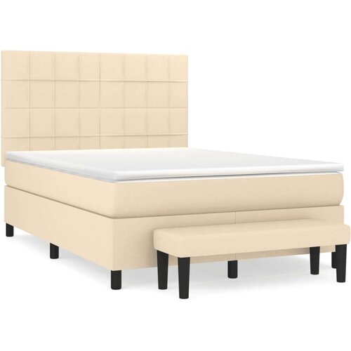 VidaXL Krevet s oprugama i madracem krem 140 x 190 cm od tkanine Slike