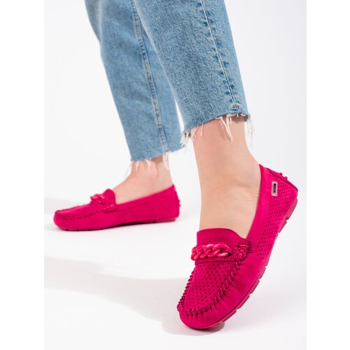 SHELOVET Openwork women&amp;#039;s suede moccasins pink Slike