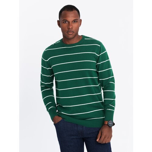 Ombre Men's casual sweater with horizontal stripes - green Cene