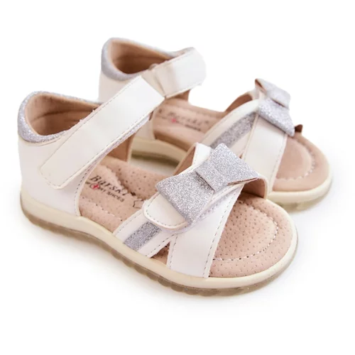 Kesi Children's Leather Sandals With Velcro White Lolly