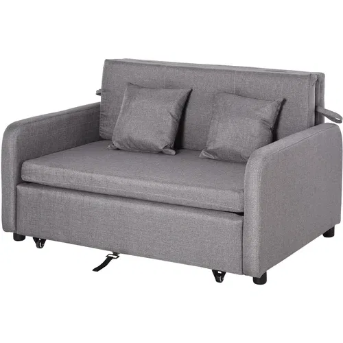 HOMCOM 2-sedežni raztegljiv kavč 2 v 1 s shranjevanjem in sodobnim dizajnom, enoposteljna postelja, oblazinjena in tapecirana v platneni barvi sive barve, (20745050)