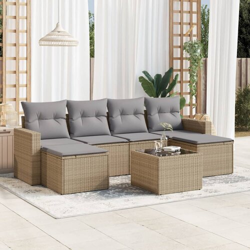 VidaXL 7-dijelni set vrtnih sofa od poliratana s jastucima bež Slike