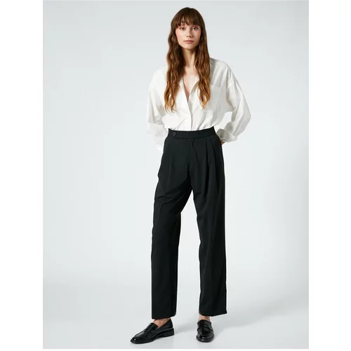 Koton Fabric Trousers Straight Leg Pleated and Buttoned