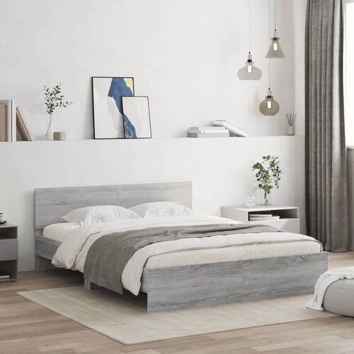 vidaXL Posteljni okvir z vzglavjem siva sonoma 140x200 cm Cene