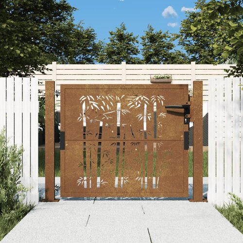 vidaXL Vrtna vrata 105x105 cm Corten jeklo dizajn bambusa Cene