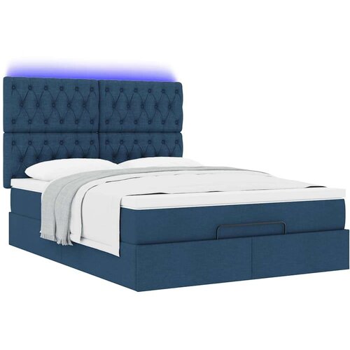 VidaXL otomanski okvir kreveta s madracem plavi 140x200cm od tkanine Slike