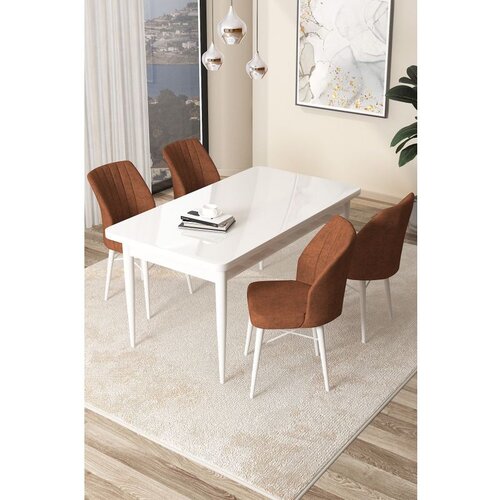 Hanah home Arp - White, Tile Red WhiteTile Red Dining Table & Chairs Set (5 Pieces) Cene