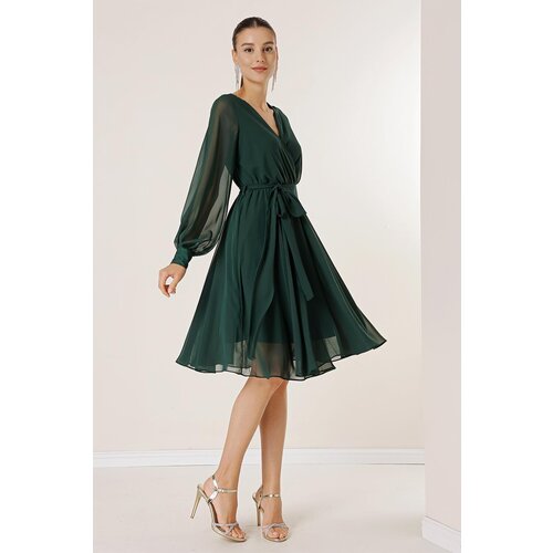 By Saygı Double Breasted Neck Long Sleeve Lined Chiffon Dress Slike