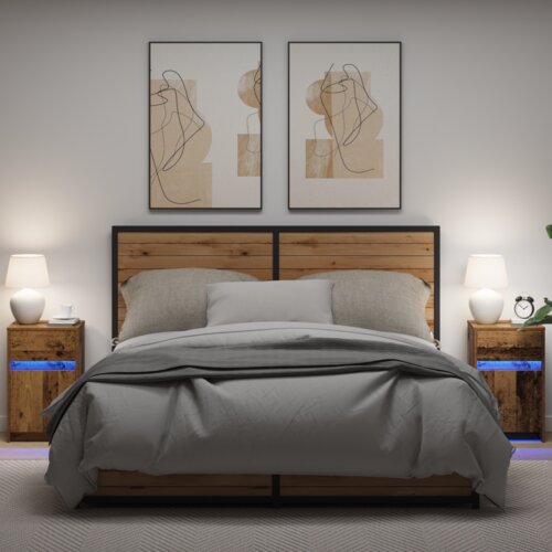  LED noćni ormarić 2 pcs Staro drvo 38 x 34 x 61 cm Iverica Slike