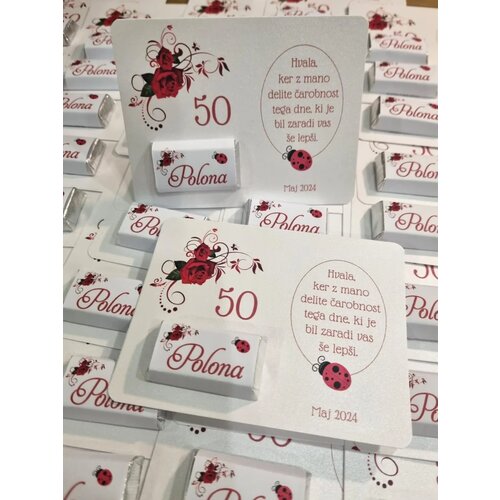  Čokoladica na ploščici – konfeti za Abrahama (motiv vrtnice in pikapolonice) KABR 100-21 Cene