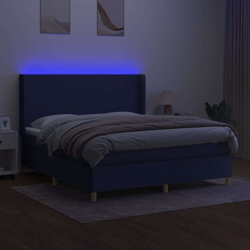  Krevet box spring s madracem LED plavi 160x200 cm od tkanine Slike