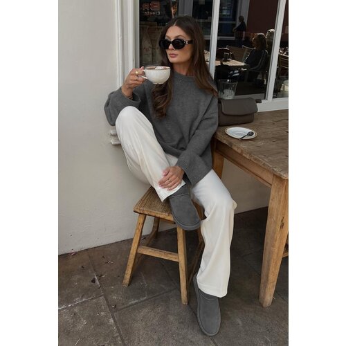 Madmext Anthracite Crew Neck Oversize Knitwear Sweater Slike