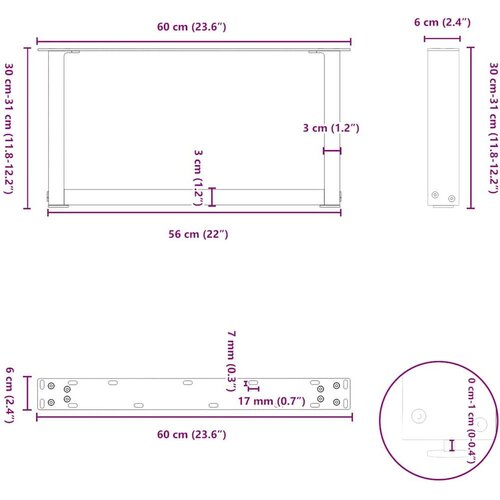  Noge stolića za kavu U-oblika 2 kom antracit 60x(30-31)cm čelik Slike