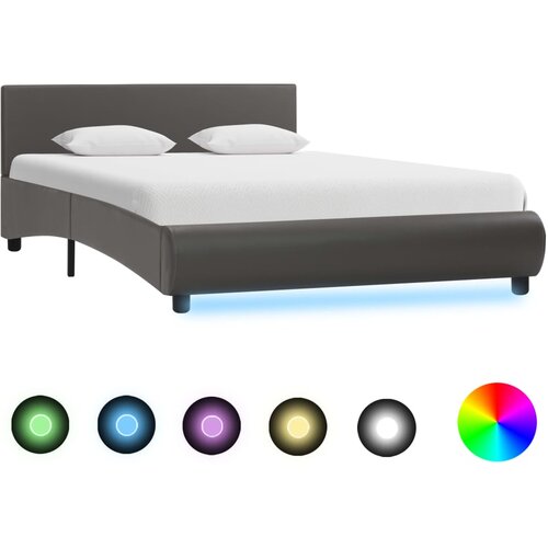 VidaXL posteljni okvir LED sivo umetno usnje 140x200 cm Slike