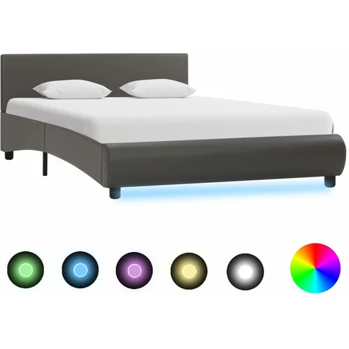 vidaXL posteljni okvir LED sivo umetno usnje 140x200 cm
