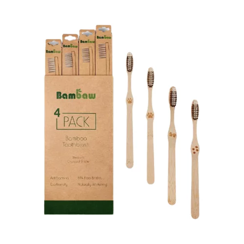 Bambaw bambusova četkica za zube srednje tvrdoće - 4 komada