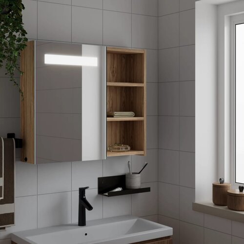 vidaXL Kopalniška omarica z ogledalom z LED lučko hrast 60x13x52 cm Cene