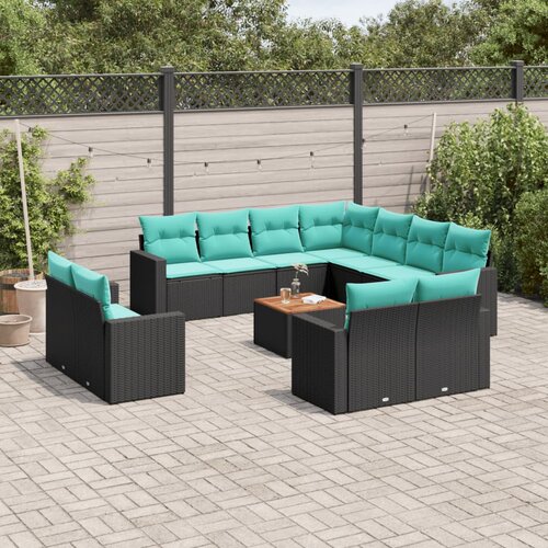  12-dijelni set vrtnih sofa s jastucima poliratan crni Cijene