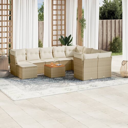 VidaXL 11-dijelni set vrtnih sofa od poliratana s jastucima bež Slike
