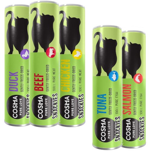 Cosma Snackies poskusni miks - 116 g, 5 sort (piščanec, tuna, raca, losos in govedina) Cene