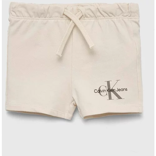 Calvin Klein Jeans Dječje kratke hlače boja: bež, s tiskom, podesivi struk
