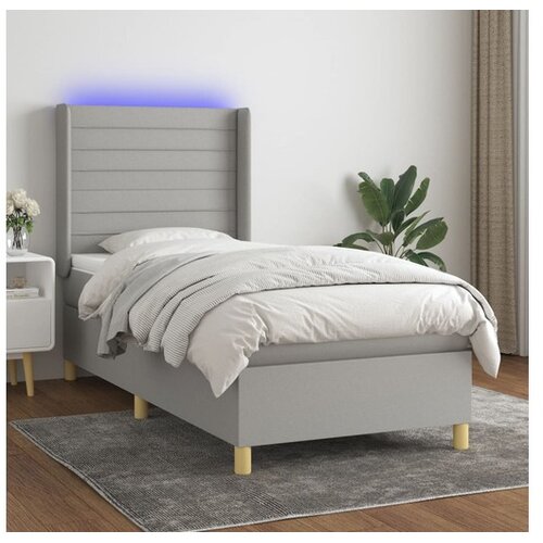  Krevet box spring s madracem LED svjetlosivi 90x200 cm tkanina Cene